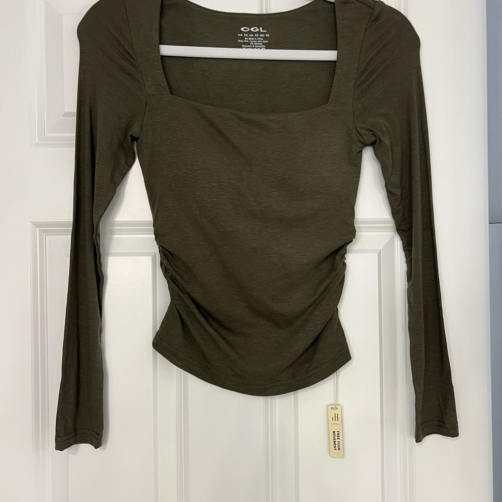 OGL Olive Green Square Neck Blouse